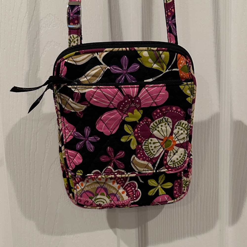 Vera Bradley Floral Crossbody Bag - Black and Pink - EUC